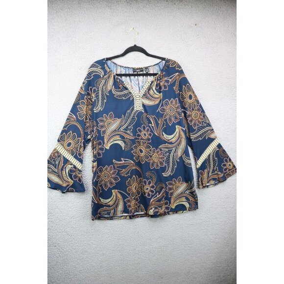 Susan Graver Artisan Long Bell Sleeve Tunic-Size 1X-Rhinestones - Picture 1 of 10